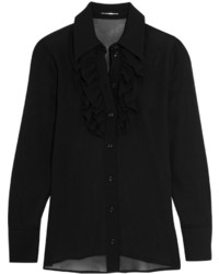schwarzes Seidehemd von Saint Laurent