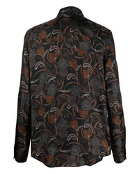 schwarzes Seidelangarmhemd mit Paisley-Muster von Nick Fouquet