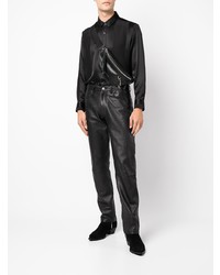 schwarzes Seidelangarmhemd von Saint Laurent