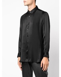 schwarzes Seidelangarmhemd von Saint Laurent