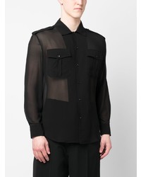 schwarzes Seidelangarmhemd von Saint Laurent