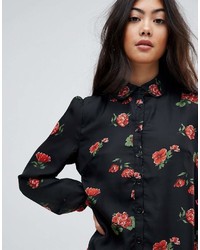 schwarzes Shirtkleid mit Blumenmuster