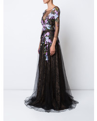 schwarzes Spitze Ballkleid mit Blumenmuster von Marchesa Notte