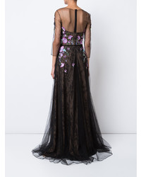 schwarzes Spitze Ballkleid mit Blumenmuster von Marchesa Notte