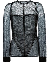 schwarzes Spitze Langarmshirt von Givenchy
