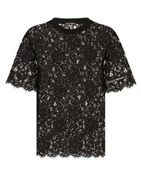 schwarzes Spitze T-Shirt mit einem Rundhalsausschnitt von Dolce & Gabbana