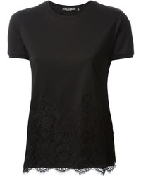 schwarzes Spitze T-Shirt mit einem Rundhalsausschnitt von Dolce & Gabbana