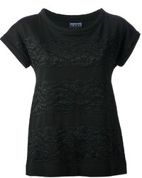 schwarzes Spitze T-Shirt mit einem Rundhalsausschnitt von Emporio Armani