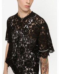 schwarzes Spitze T-Shirt mit einem Rundhalsausschnitt von Dolce & Gabbana