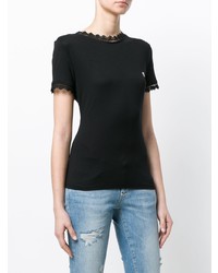 schwarzes Spitze T-Shirt mit einem Rundhalsausschnitt von Philipp Plein