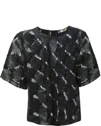 schwarzes Spitze T-Shirt mit einem Rundhalsausschnitt von MSGM