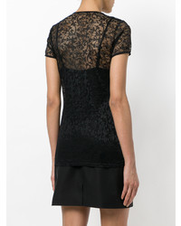 schwarzes Spitze T-Shirt mit einem Rundhalsausschnitt von Versace Collection
