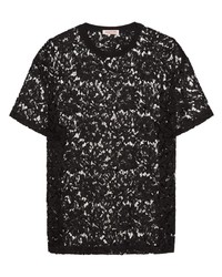 schwarzes Spitze T-Shirt mit einem Rundhalsausschnitt von Valentino Garavani