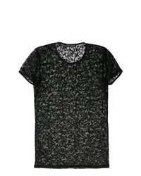 schwarzes Spitze T-Shirt mit einem Rundhalsausschnitt von Versace Collection
