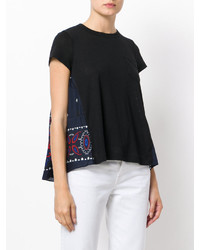schwarzes Spitze T-shirt mit Paisley-Muster von Sacai