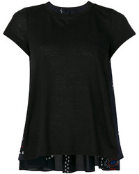 schwarzes Spitze T-shirt mit Paisley-Muster von Sacai