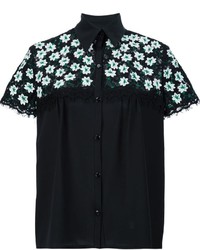 schwarzes Spitzehemd mit Blumenmuster von Carolina Herrera