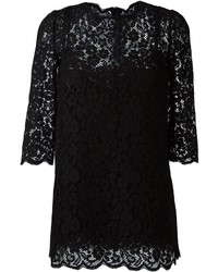 schwarzes Spitzekleid mit Blumenmuster von Dolce & Gabbana