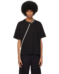 schwarzes Strick Spitze T-Shirt mit einem Rundhalsausschnitt