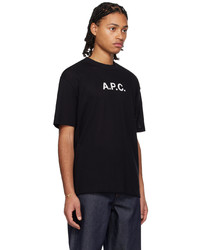 schwarzes Strick T-Shirt mit einem Rundhalsausschnitt aus Netzstoff von A.P.C.