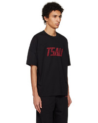 schwarzes Strick T-Shirt mit einem Rundhalsausschnitt von TSAU