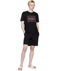 schwarzes Strick T-Shirt mit einem Rundhalsausschnitt von Hugo