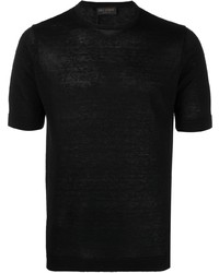 schwarzes Strick T-Shirt mit einem Rundhalsausschnitt von Dell'oglio
