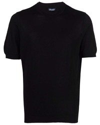 schwarzes Strick T-Shirt mit einem Rundhalsausschnitt von Drumohr