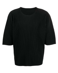 schwarzes Strick T-Shirt mit einem Rundhalsausschnitt von Homme Plissé Issey Miyake