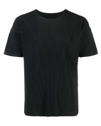 schwarzes Strick T-Shirt mit einem Rundhalsausschnitt von Homme Plissé Issey Miyake