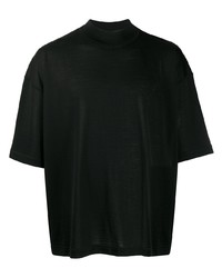 schwarzes Strick T-Shirt mit einem Rundhalsausschnitt von Jil Sander