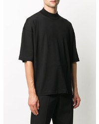 schwarzes Strick T-Shirt mit einem Rundhalsausschnitt von Jil Sander