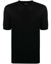 schwarzes Strick T-Shirt mit einem Rundhalsausschnitt von Roberto Collina
