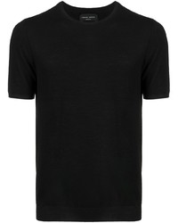 schwarzes Strick T-Shirt mit einem Rundhalsausschnitt von Roberto Collina