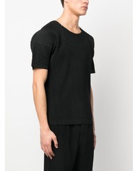 schwarzes Strick T-Shirt mit einem Rundhalsausschnitt von Homme Plissé Issey Miyake