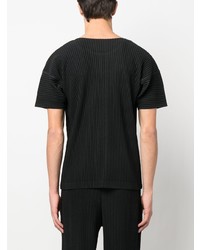 schwarzes Strick T-Shirt mit einem Rundhalsausschnitt von Homme Plissé Issey Miyake