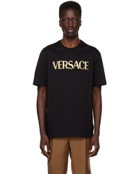 schwarzes Strick T-Shirt mit einem Rundhalsausschnitt von Versace
