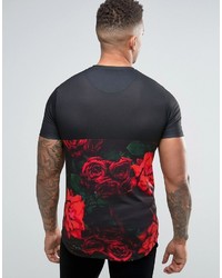 schwarzes T-shirt mit Blumenmuster von Hype