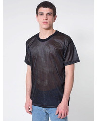 schwarzes T-Shirt mit einem Rundhalsausschnitt aus Netzstoff