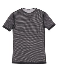 schwarzes T-Shirt mit einem Rundhalsausschnitt aus Netzstoff von Balenciaga