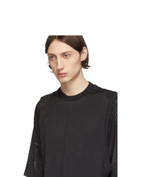 schwarzes T-Shirt mit einem Rundhalsausschnitt aus Netzstoff von Rick Owens