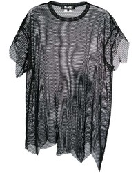schwarzes T-Shirt mit einem Rundhalsausschnitt aus Netzstoff von Black Comme Des Garçons