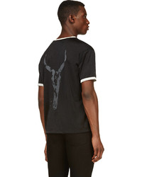 schwarzes T-Shirt mit einem Rundhalsausschnitt aus Netzstoff von Marc by Marc Jacobs