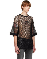 schwarzes T-Shirt mit einem Rundhalsausschnitt aus Netzstoff von Dolce & Gabbana