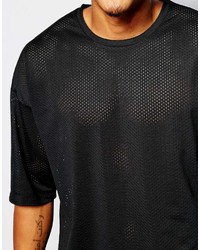 schwarzes T-Shirt mit einem Rundhalsausschnitt aus Netzstoff von Asos