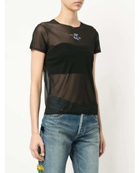 schwarzes T-Shirt mit einem Rundhalsausschnitt aus Netzstoff von Tu Es Mon Trésor