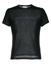 schwarzes T-Shirt mit einem Rundhalsausschnitt aus Netzstoff von Courrèges