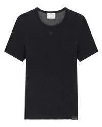 schwarzes T-Shirt mit einem Rundhalsausschnitt aus Netzstoff von Courrèges