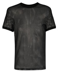 schwarzes T-Shirt mit einem Rundhalsausschnitt aus Netzstoff von DSQUARED2