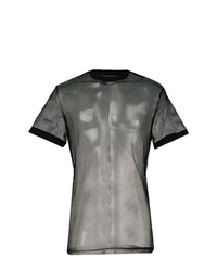 schwarzes T-Shirt mit einem Rundhalsausschnitt aus Netzstoff von DSQUARED2